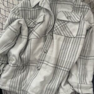 Ardene Oversized Heavy Sherpa-Lined Grey Plaid Shacket